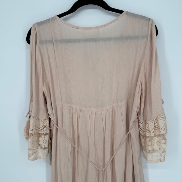 SHYANNE BLUSH PINK LACE TRIM BOHO MINI DRESS MEDIUM NWT - Picture 10 of 13